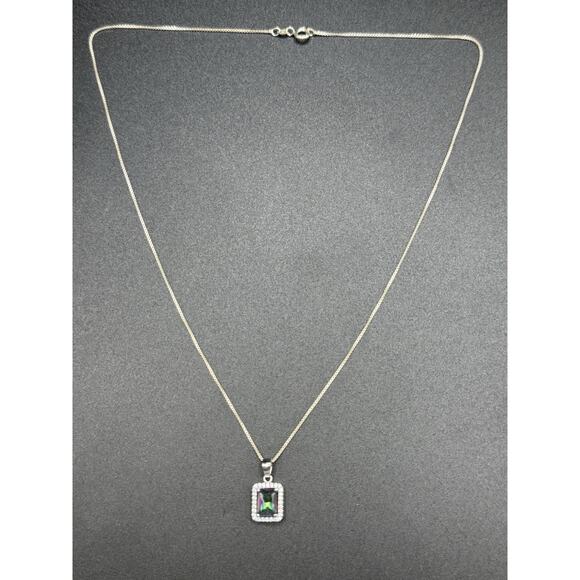 Vintage 18” Sterling Silver Mystic Topaz Cubic Zirconia Pendant Necklace 925 Q23 - Picture 3 of 10